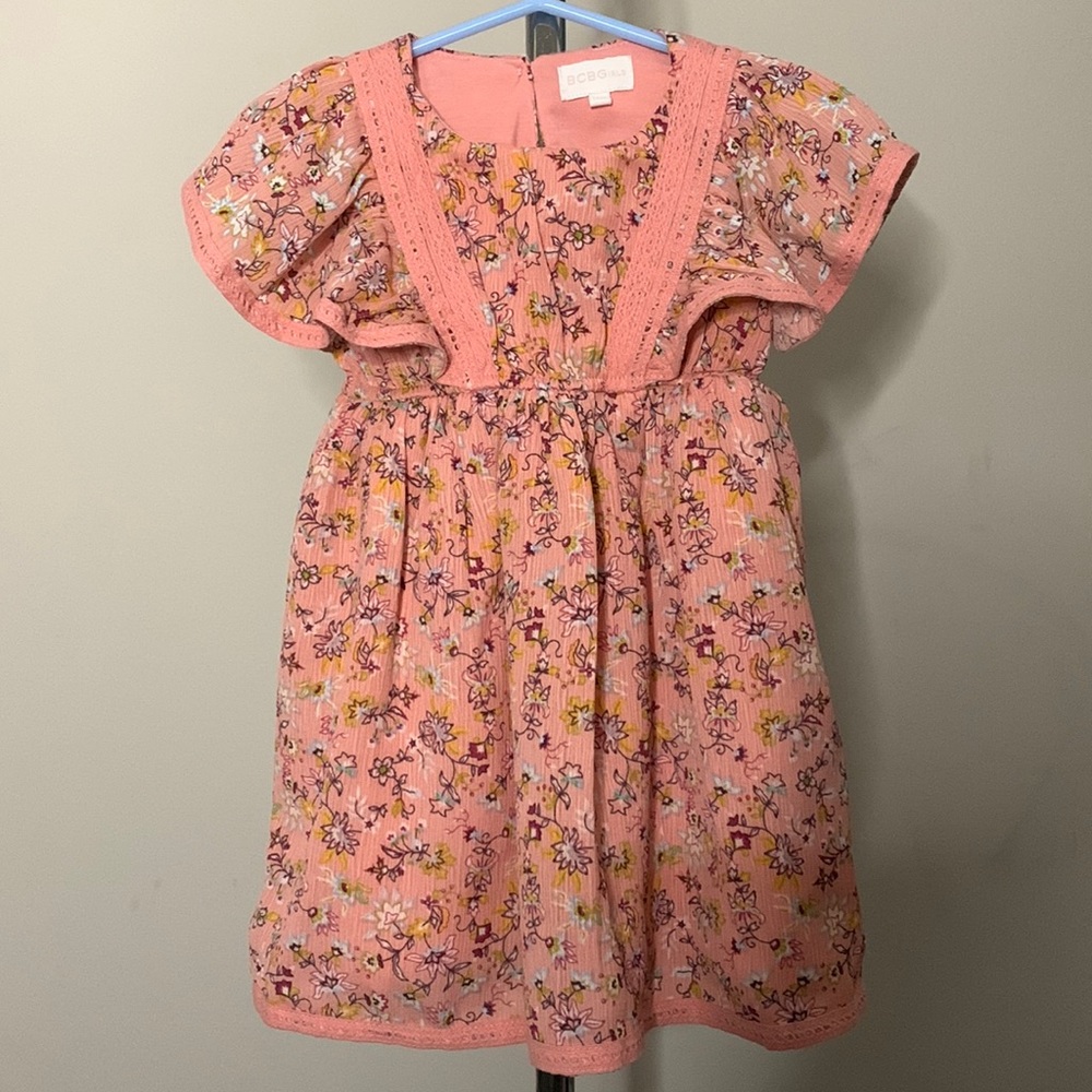 BCBG Girls Floral Tiered Skirt Dress, pink multicolor, Size: 18 M